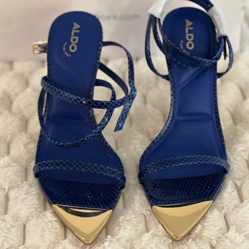 Aldo Navy and Gold Strappy Heels